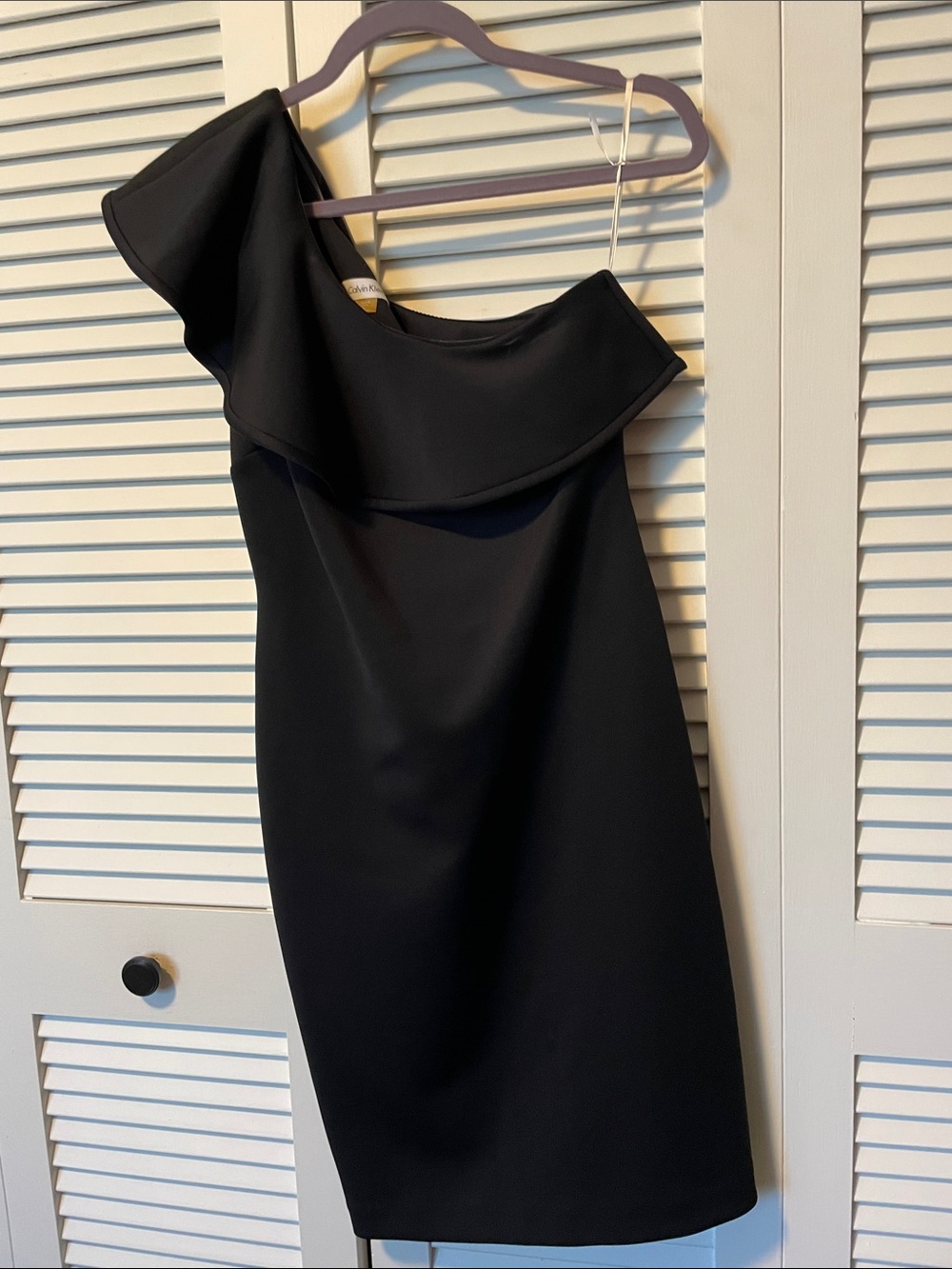 Calvin Klein One-Shoulder Black Ruffle Cocktail Dress